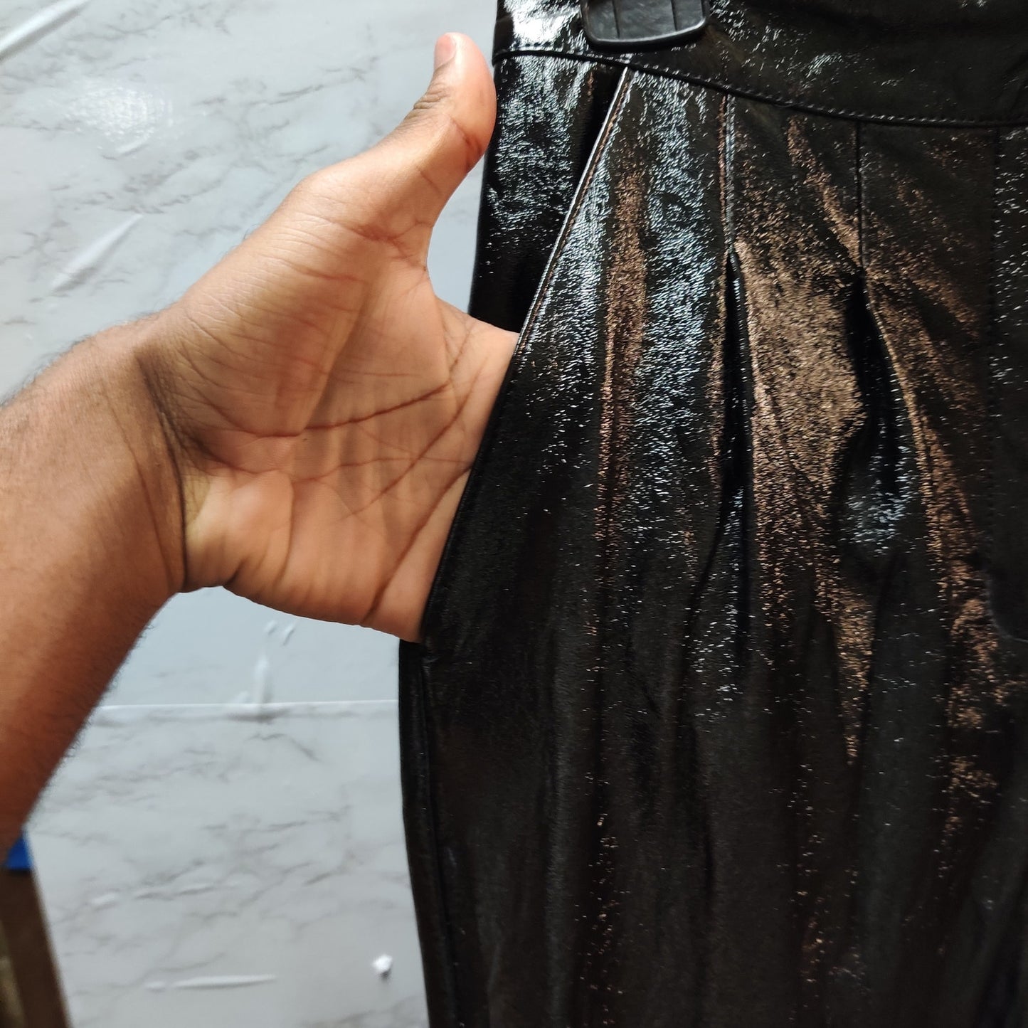 Topshop Black Faux shimmery Leather Pants High-Waisted Trousers Chic Edgy Style