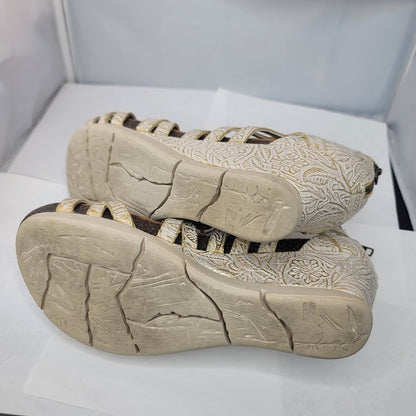 OTBT Size 8.5 Nomadic Leather Women Shoes Heels Back Zip Gold Cream Wedge Sandal