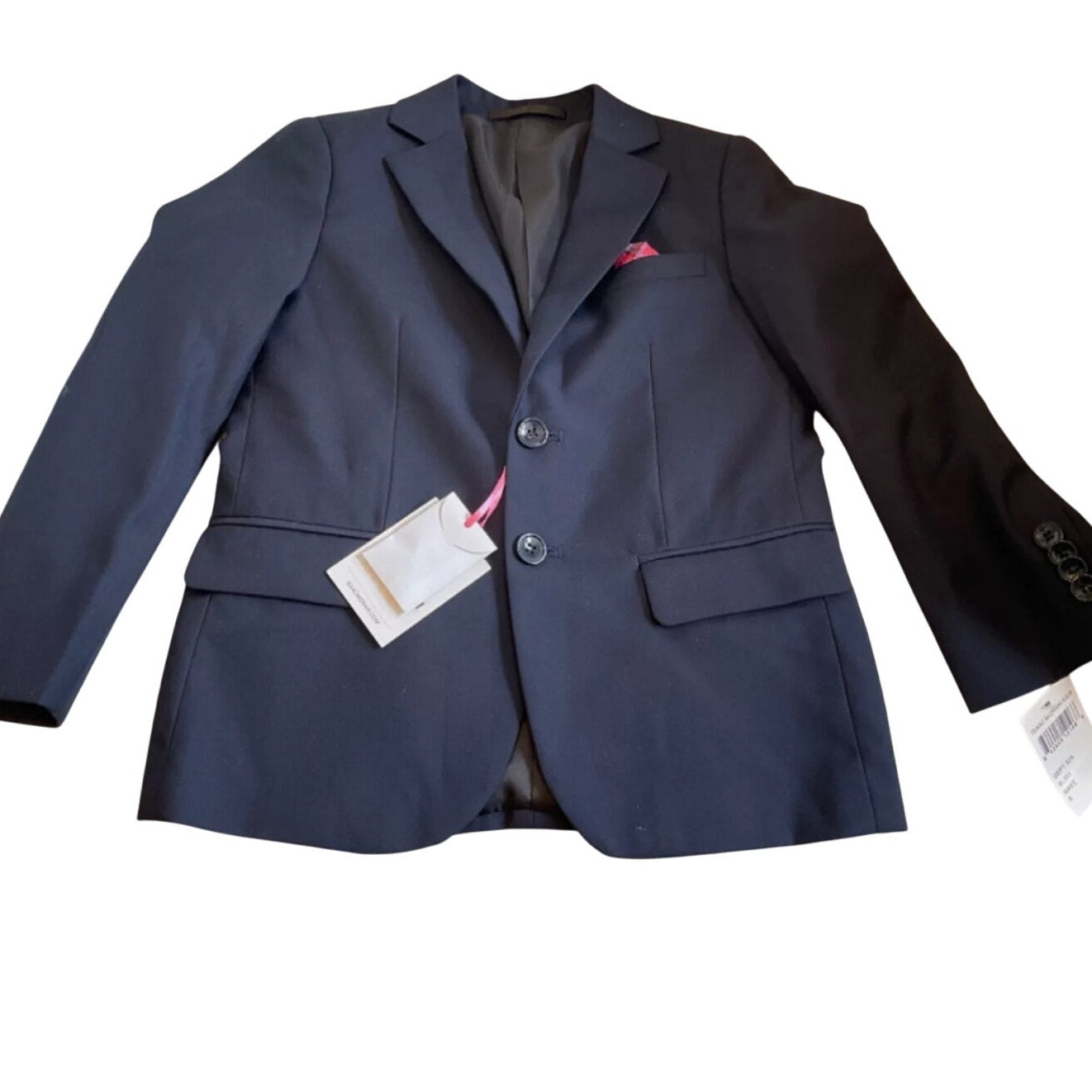 Isaac Mizrahi Boy’s Blazer Jacket Color Navy Blue Red Pocket Square NEW Size 4