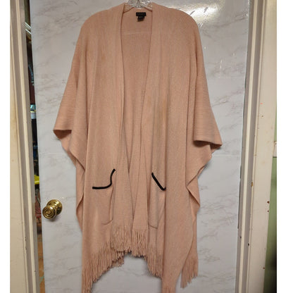 Zoe Madison Blush Pink Open Front Kimono Ruana Faux Leather Pockets One Size
