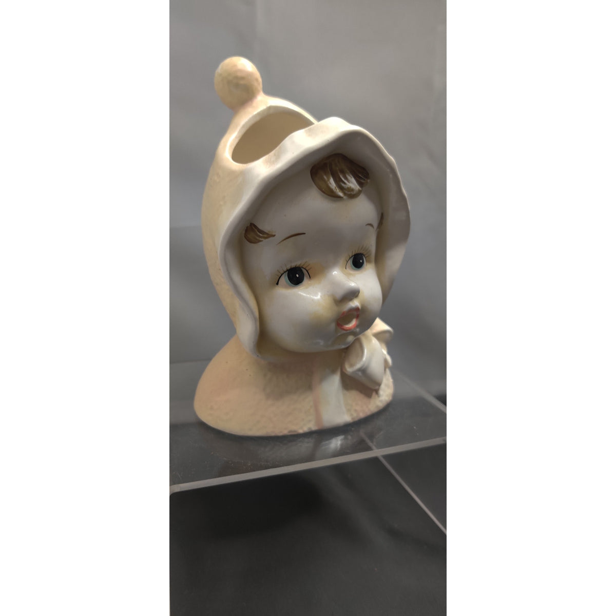 Vintage 1950s Snowbaby Head Vase Planter Bonnet Kitsch Collectible MCM