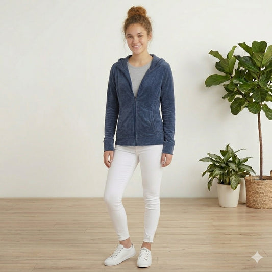 Zella Blue Full-Zip Hooded Fleece Jacket Size XS New Pockets Acitvewear Layers