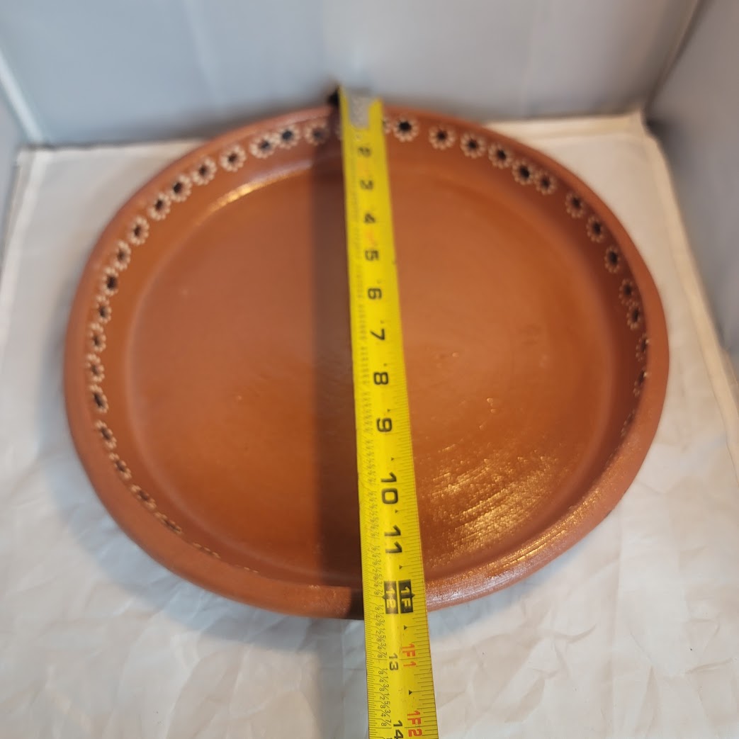 Handmade Hand painted Pottery Serving Platter brown floral divided Salsa 7 Pc.