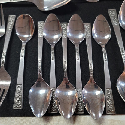 Lot 35 pcs. National Stainless Japan Rambling Rose Silverware W5 MCM Tiki