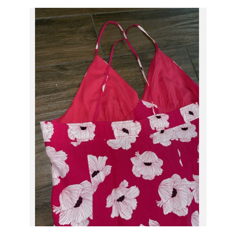 LEITH Cami Maxi Dress In Red Beetroot Linear Floral XXS NEW Summer Poppies