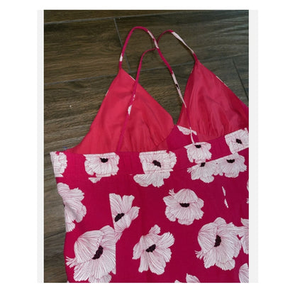 LEITH Cami Maxi Dress In Red Beetroot Linear Floral XXS NEW Summer Poppies