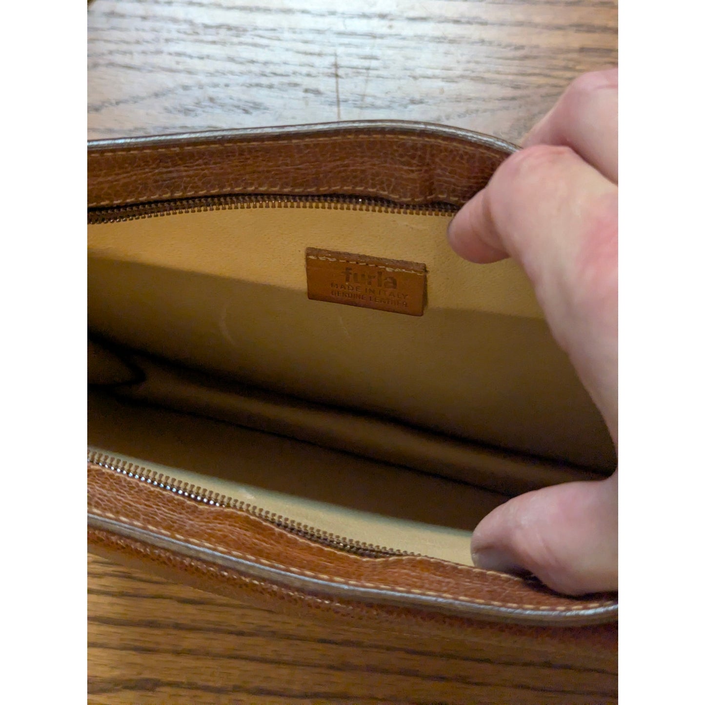 Vintage Furla Tan Leather Minimalist Crossbody Shoulder Bag