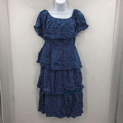 Blue Polka Dot 3 Tiered Ruffled Butterfly Sleeve Dress LARGE
