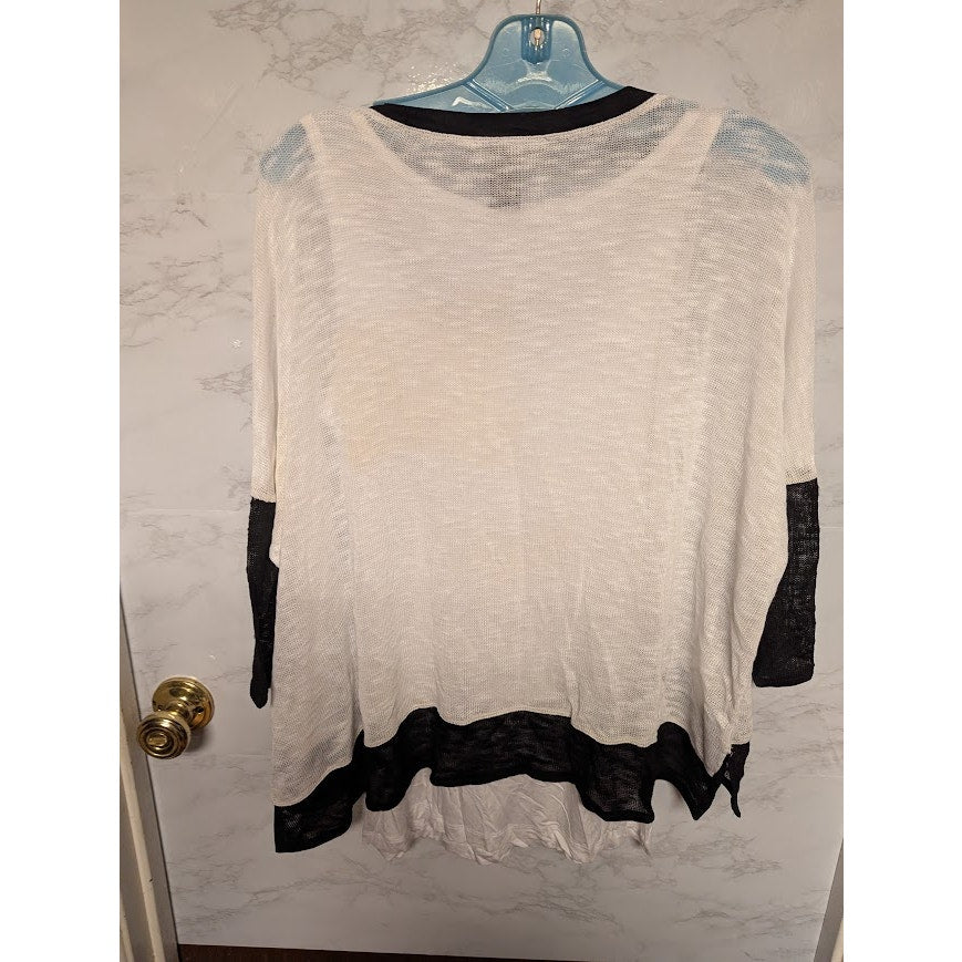 Grace Elements Size Medium White Black Knit Blouse Top Layered