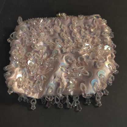 Vintage Pink Sequin Beaded Loop Handbag Party Glamour Y2K Evening Bag