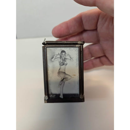 Vintage Risque Pinup Girl Metal Glass Trinket Box Boudoir Art Deco Novelty Retro