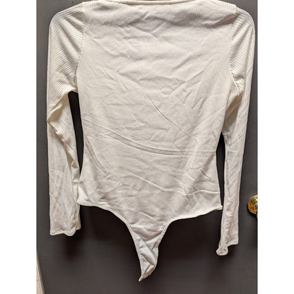ASTR size XL white scoop neck long sleeve thong bodysuit ribbed NEW layering