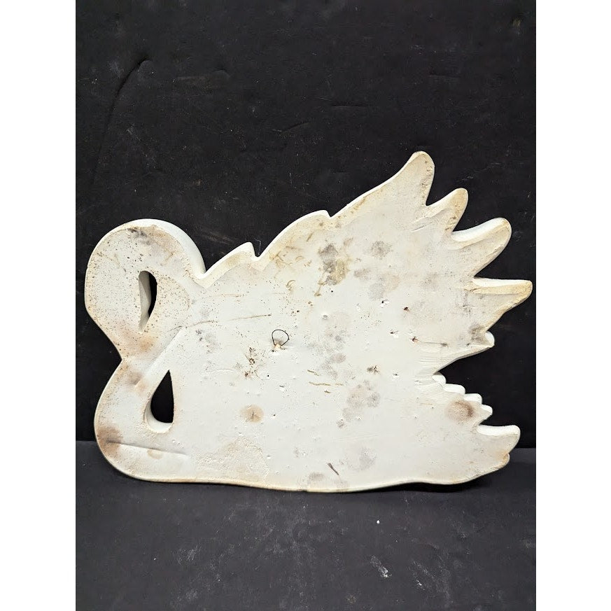 Vintage 1960s white gold SWAN chalkware wall hanging plaque decor bird