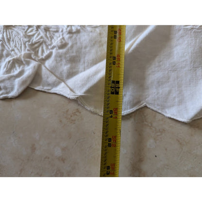 Oval linen Ivory vintage Tablecloth finish scallop edge Floral Raised Embroidery
