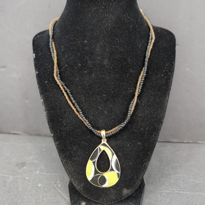 Vintage Double Strand Beaded Teardrop Pendant Necklace Mid-Century Modern