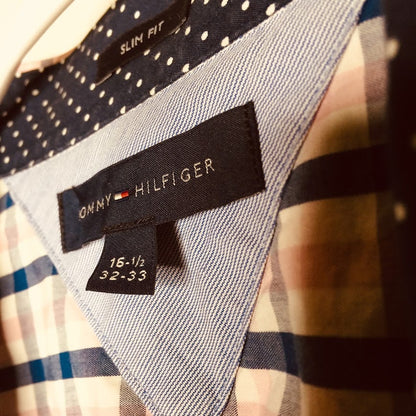 Tommy Hilfiger Button Down Shirt Long Sleeve Pink blue Check  16.5 32-33