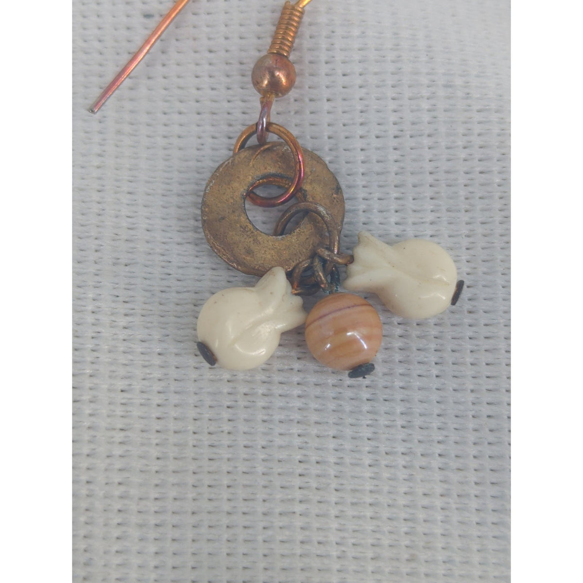 Boho Copper & Brass Charm Dangle Earrings Statement Natural Stone Beads