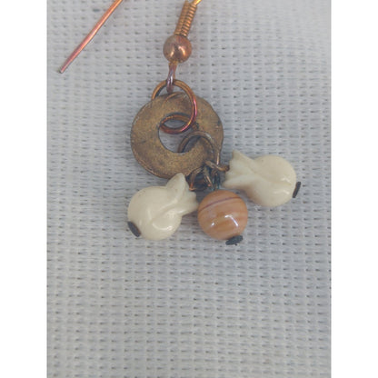 Boho Copper & Brass Charm Dangle Earrings Statement Natural Stone Beads