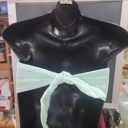 Blue Sky NEW Green White Stripe Bandeau Side Bone Swim Top LIned TieBack SMALL