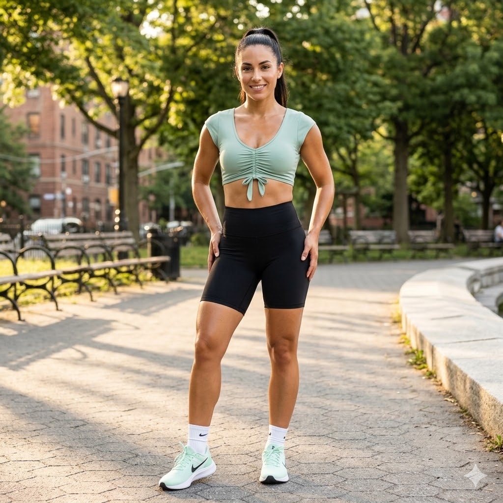 Gianni Bini vintage Green Ruched Workout Crop Top Activewear Short Sleeve