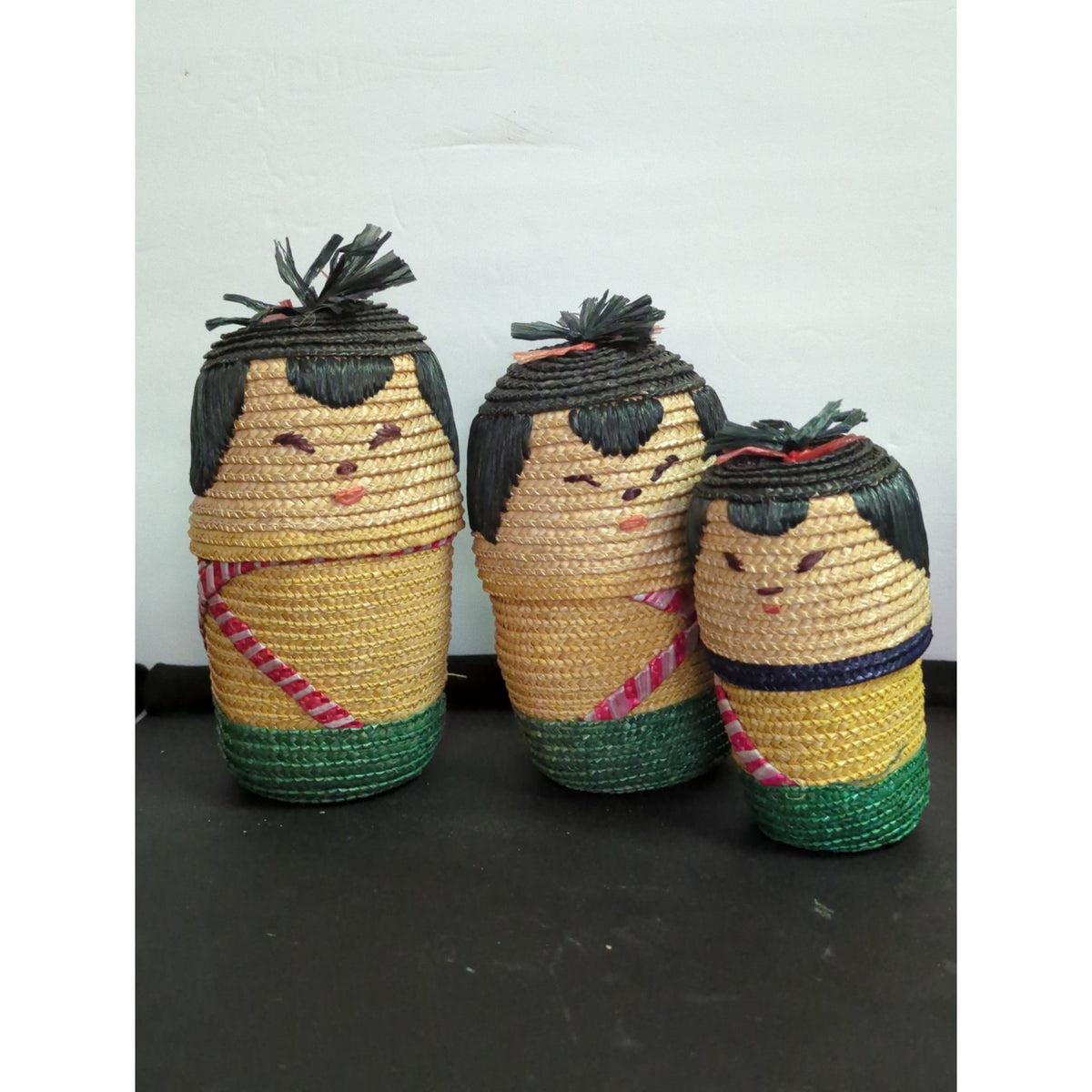 Kokeshi Doll Style Nesting Baskets Vintage Japanese Style Doll Baskets |Set of 3