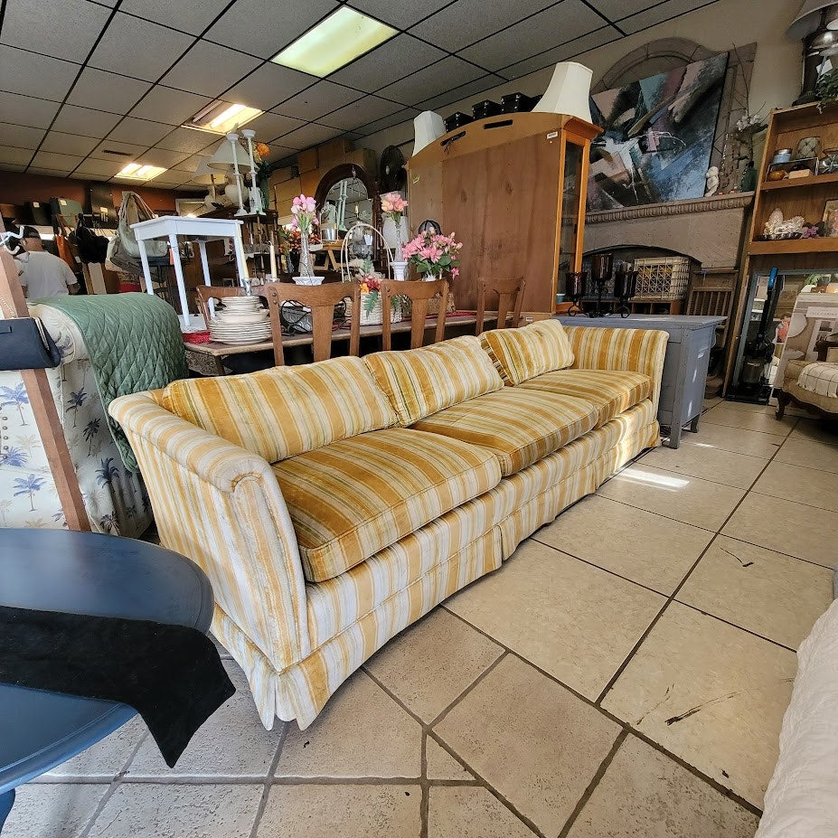 Secondhand Sandies: Vintage MCM Striped Velvet 8 Foot Couch. AMAZING