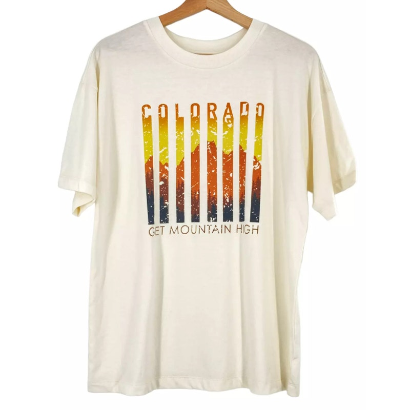 NWT BP. "Get Mountain High" Colorado Graphic Print Tee Shirt Sz Medium in Cream