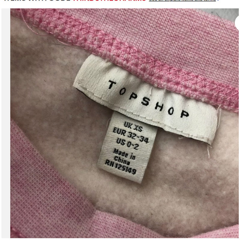 Topshop Womens Cropped Sweatshirt Puff Sleeve Crew Neck Pullover Pink SMALL 0-2