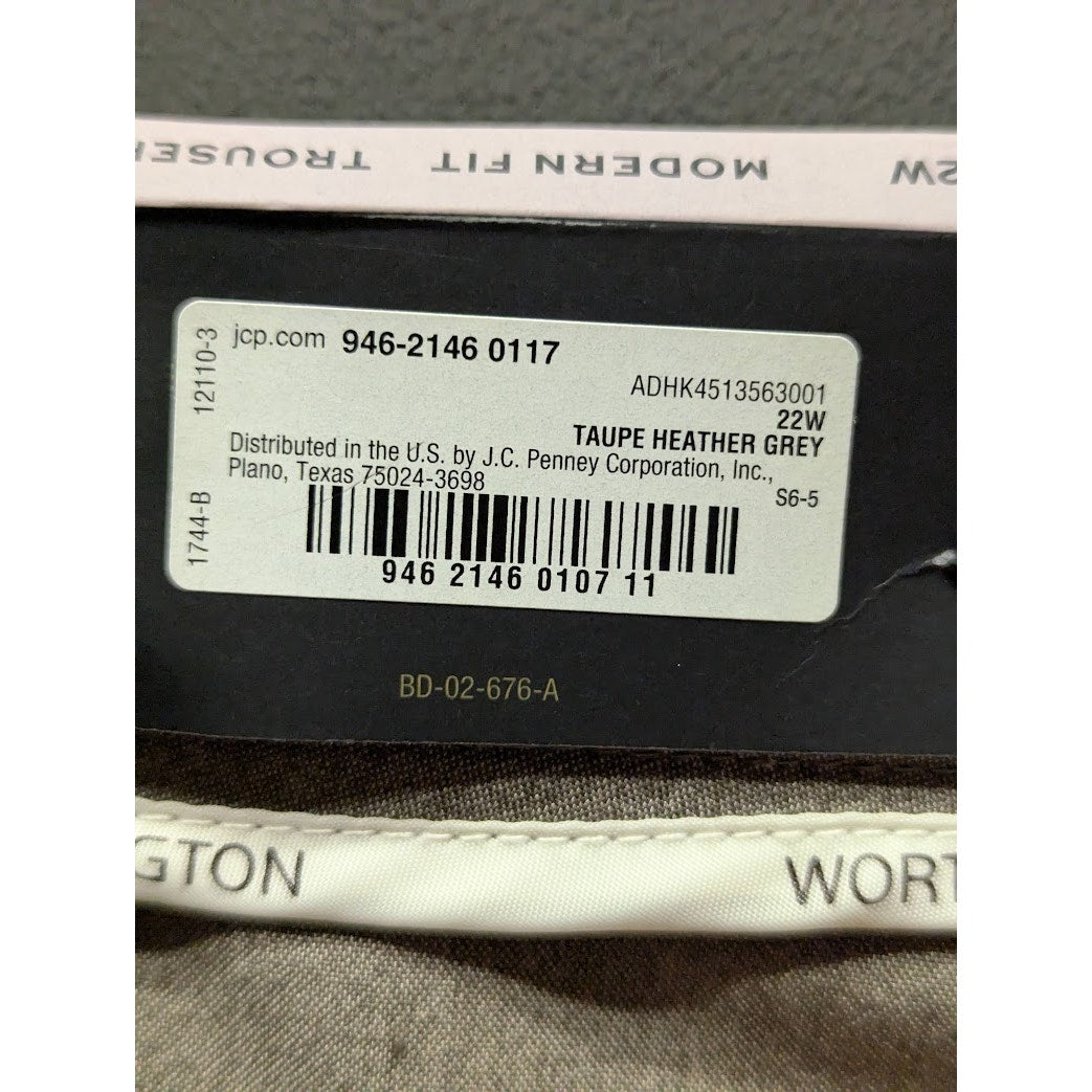 Worthington Taupe Heather Gray Modern Fit Trouser Pants Size 22W NEW