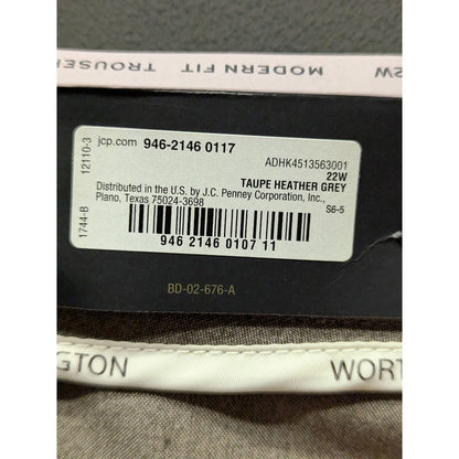 Worthington Taupe Heather Gray Modern Fit Trouser Pants Size 22W NEW