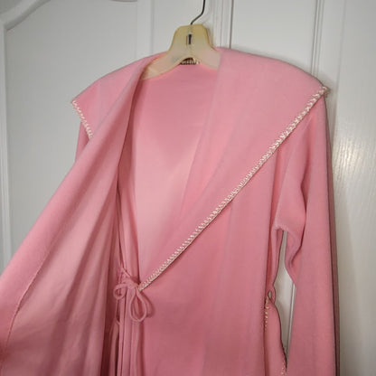 Vintage Vassarette Pink Velour Long Bathrobe Robe Small/Medium Whipstitch Detail