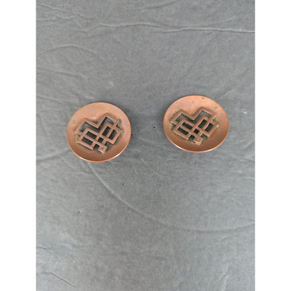Vintage Copper Diamond Geometric Clip On Earrings Mid Century Modern
