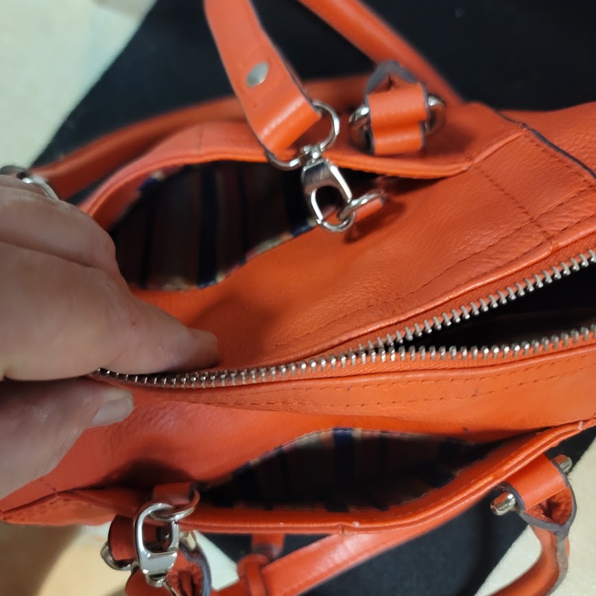 Tignanello Vibrant Orange Pebbled Leather Satchel Crossbody Bag Top Handle