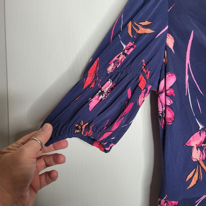 Vince Camuto Size 10 Blue Floral Dress ruched puff sleeve NEW casual career