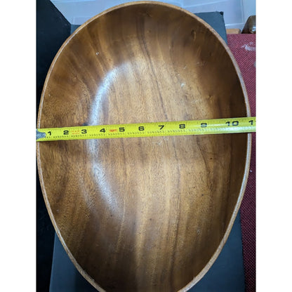 Vintage 1980s Acacia monkeypod wood Caesar salad bowl 7 pc. set serving oval