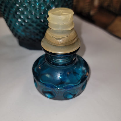 Vintage Empoli Blue Diamond Point Cut Glass Bottle Decanter Faceted Stopper 12"