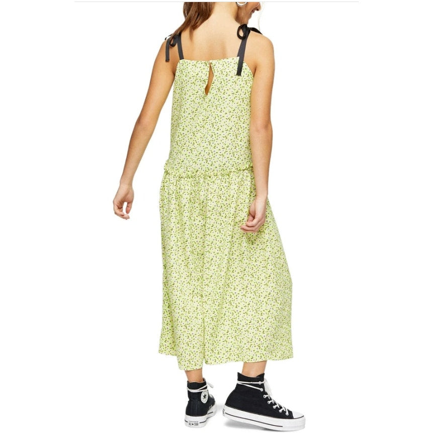 Topshop oversized Green Floral Print Drop Waist Midi Casual Maxi Dress 6 Small