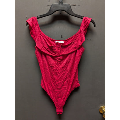Elodie NWT Pink Ruffle Off the Shoulder Bodysuit Large thong Layering Top Shirt