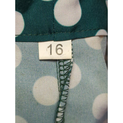 Vintage Kelly Green Polka Dot Pussy Bow Ruffle Hem Dress 16 Retro Pinup