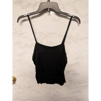 PST ribbed size large camisole tank top spaghetti straps NEW black ruched neck