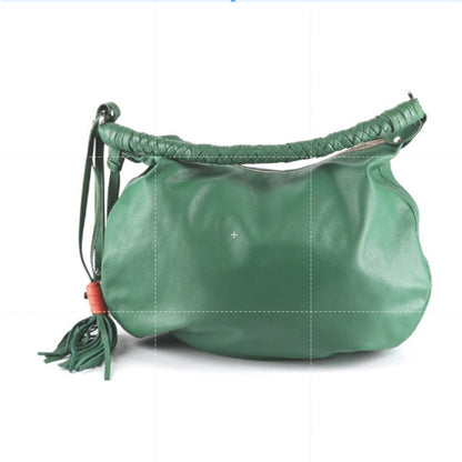 Nuniz Egyptian Leather Purse Crescent Shoulder Bag Green with Tassels Fobs
