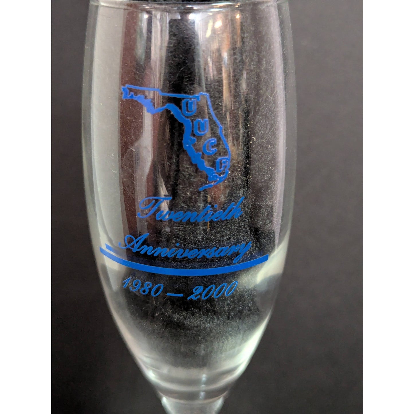 Vintage UUCF Florida 20th Anniversary Champagne Flutes Twisted Stem Glasses Trio