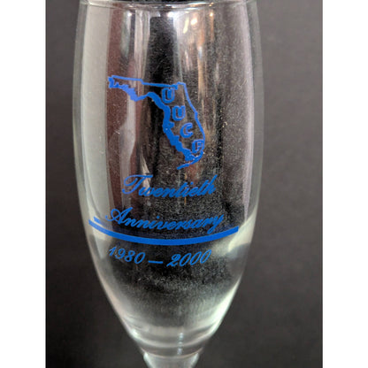 Vintage UUCF Florida 20th Anniversary Champagne Flutes Twisted Stem Glasses Trio