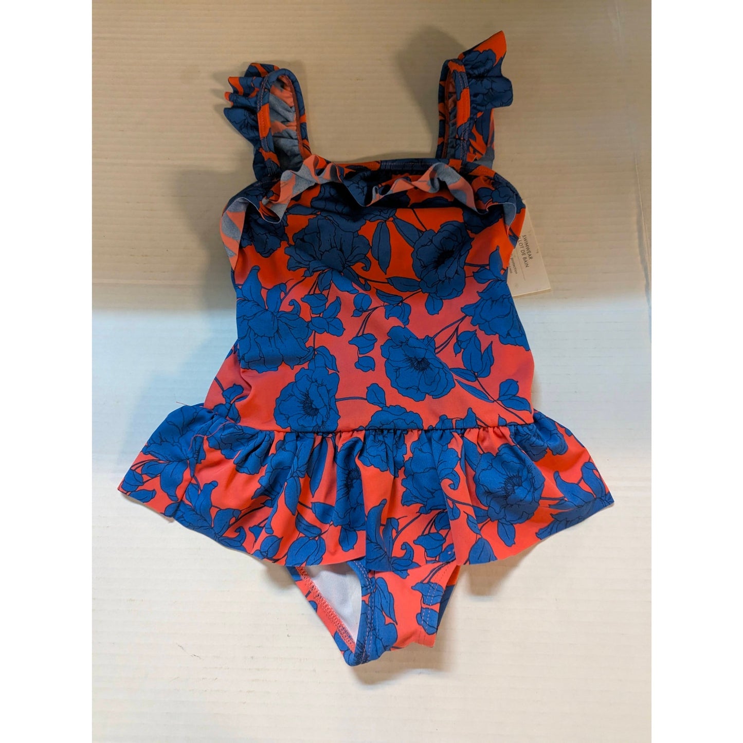 Janie and Jack Girls Pink Blue Floral Ruffle One-Piece Swimsuit Size 4 NWT
