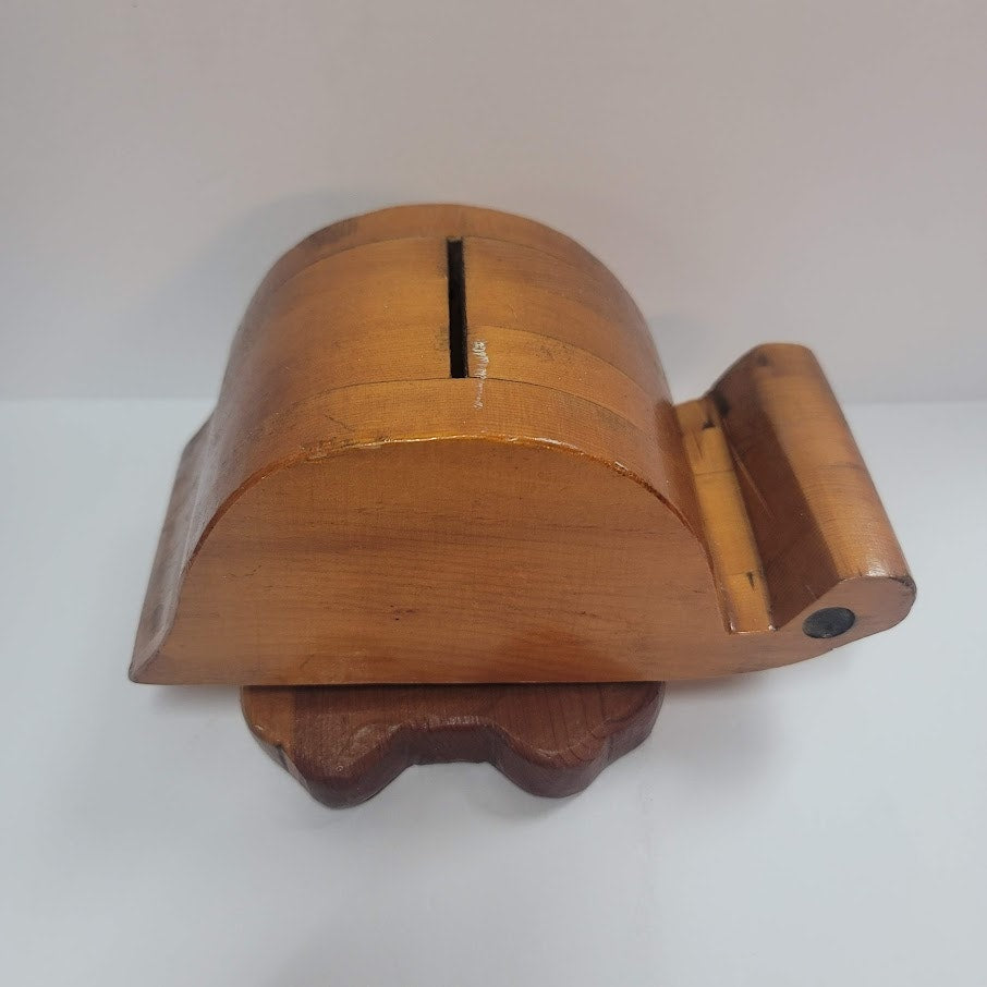 Vintage handmade wood SNAIL bank Piggy 2 pc. pedestal UNIQUE gift