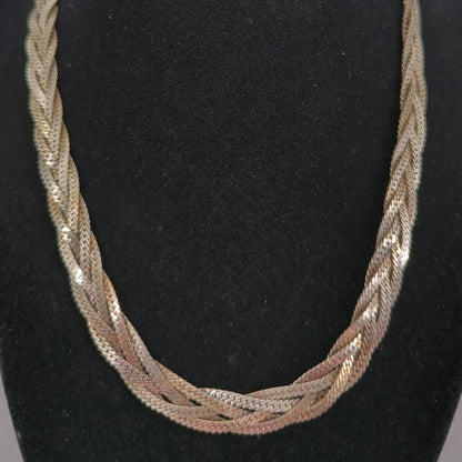 Vintage 80s Mixed Metal Braided Necklace Gold Silver Two Tone 18" Chain Glambot