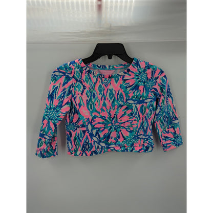 Lilly Pulitzer Kids Girls Shake It Up Pink Blue Long Sleeve Crop Top Size Large