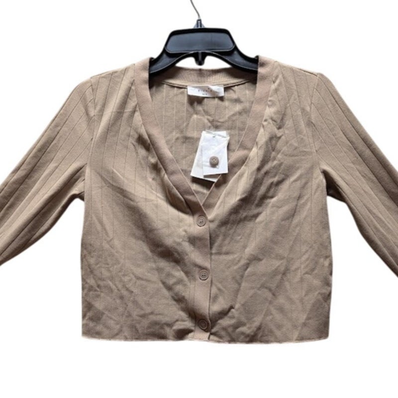 Elodie Women's Taupe Long Sleeve Ribbed Button Front Knit Cardigan Size SMALL
