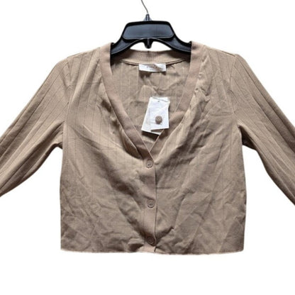 Elodie Women's Taupe Long Sleeve Ribbed Button Front Knit Cardigan Size SMALL