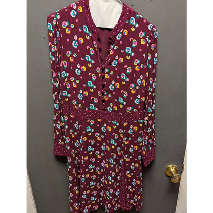 Boden Christina Dress Floral Print Size 6 R Long Sleeve Burgundy Knee Length